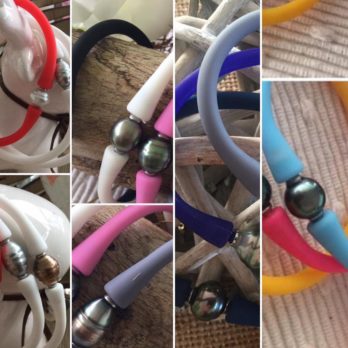 Bracelet gris silicone et Perle de Tahiti