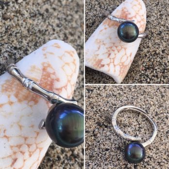 Bague réglable bambou une perle de Tahiti plaquée argent  ref BGPAG15