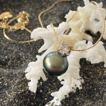 Collier en inox doré zircon et perle de Tahiti CLISP1