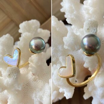 Bague inox doré cœur nacre1 perle de Tahiti BGIRC
